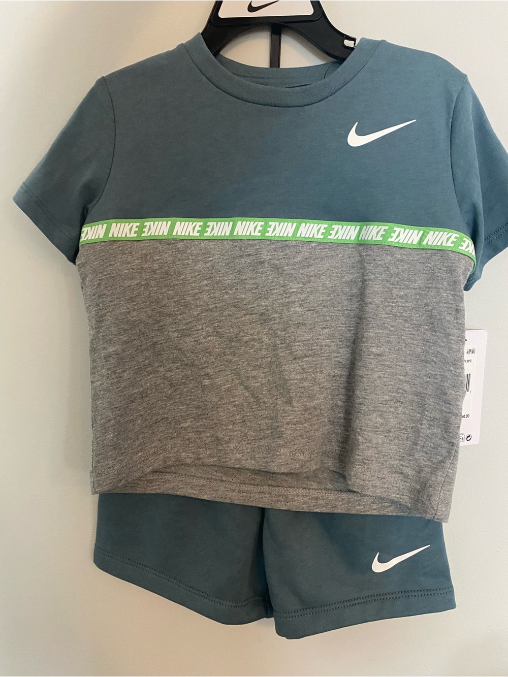 Nike Kids Teal & Gray Tee and Shorts Set with Lime Accent
